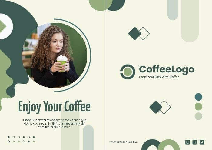 brochure template for coffee shops with a abstract design and a green color palette