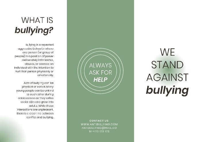 antibullying brochure template with a minimalist design and a monocolor palette