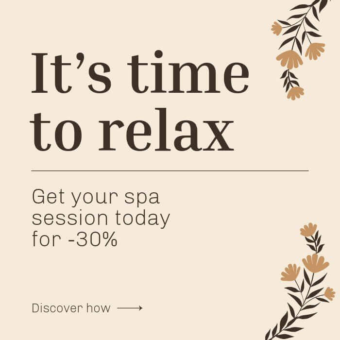 cream spa instagram post template with a “it’s time to relax” text
