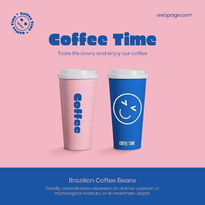 pink and blue instagram post template for coffee shops with a modern design