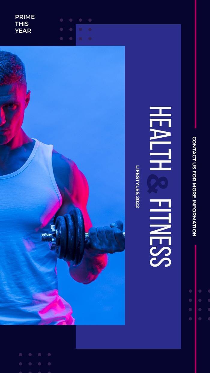 fitness blue and pink futuristic-designed instagram story with a picture of a man working out