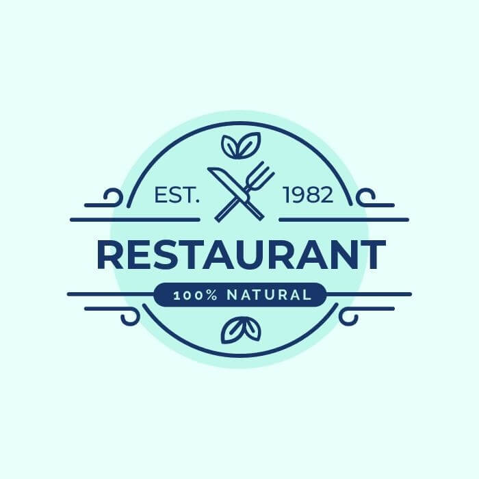 blue 100% natural restaurant logo template