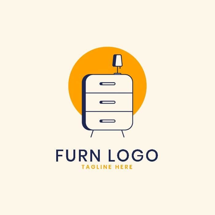 minimalist orange furniture logo template with a drawer in the middle
